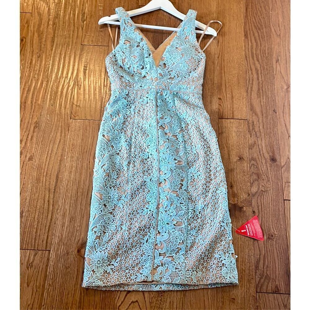 Forever Unique London NWT turquoise lace overlay cross back dress 6 - Picture 3 of 16